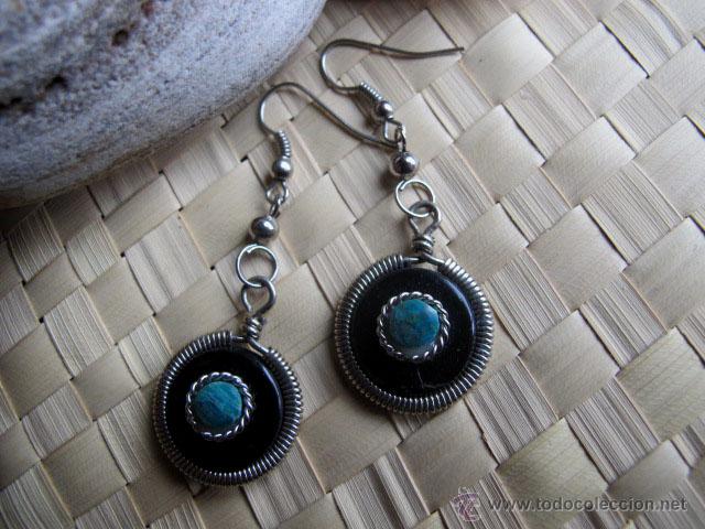 Joyeria: Pendientes artesanales de madera turquesa - Foto 1