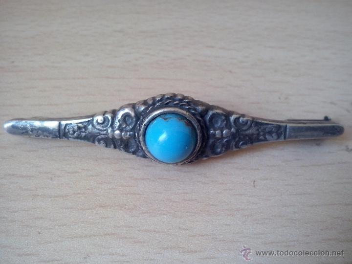 Joyeria: antiguo broche de plata con piedra turquesa - Foto 1