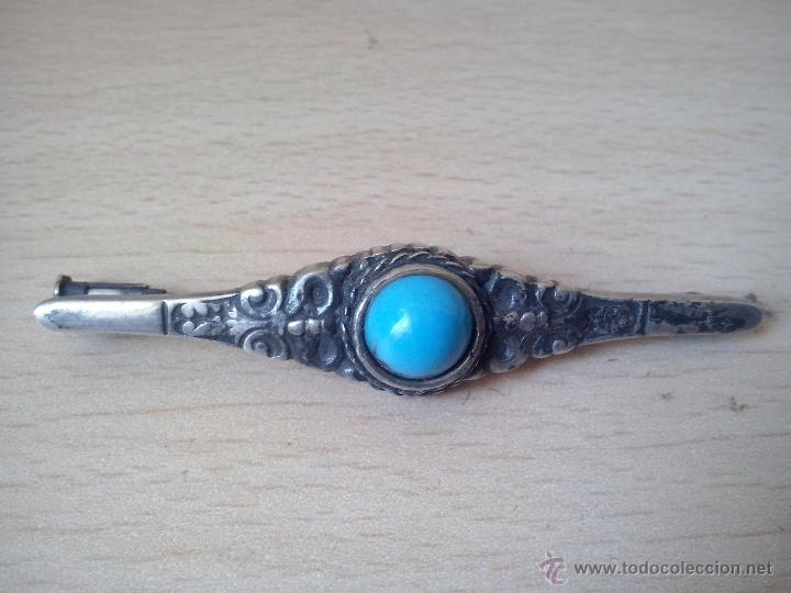 Joyeria: antiguo broche de plata con piedra turquesa - Foto 2