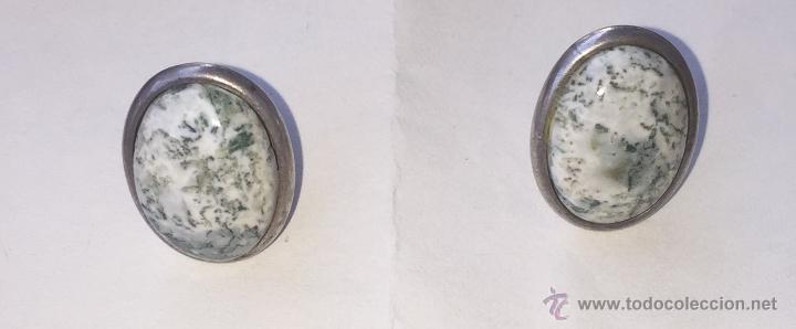 Joyeria: Bonita pareja de pendientes de plata a&ntilde;os 60/70 con piedra marmoleada