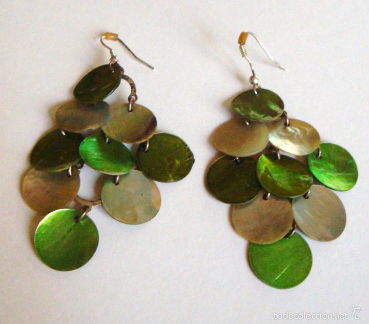 Joyeria: Pendientes vintage simil nacar tonos verdes - Foto 1