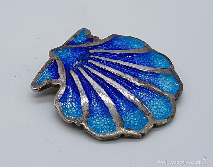 Joyeria: Colgante antiguo en forma de concha en plata de ley contrastada con esmaltes azules al fuego . - Foto 3 - 58442229