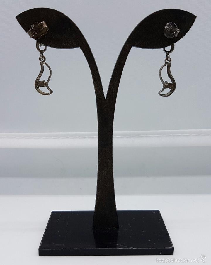 Joyeria: Pendientes antiguos en plata de ley con circonitas engarzadas . - Foto 3