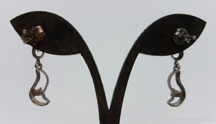 Joyeria: Pendientes antiguos en plata de ley con circonitas engarzadas . - Foto 4