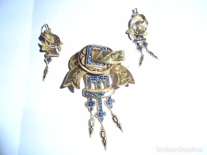 Joyeria: CONJUNTO BROCHE Y PENDIENTES ORO DEL PASADO SIGLO - Foto 10
