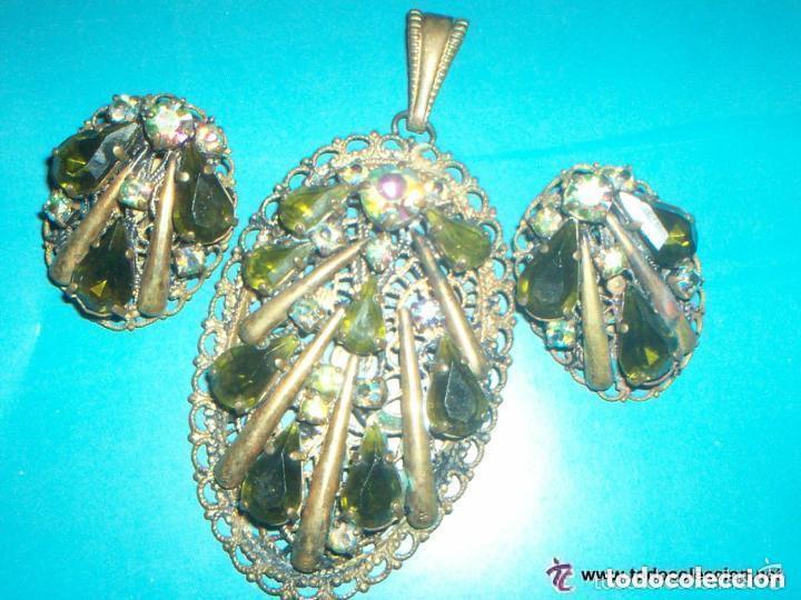 Joyeria: CONJUNTO MUY ANTIGUO DE PENDIENTES Y COLGANTE. - Foto 1