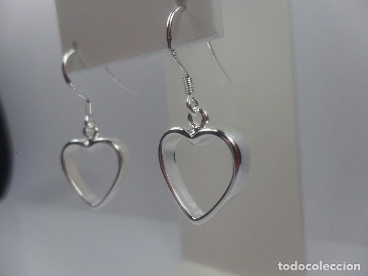 Joyeria: Pendientes largos en plata 925, forma de coraz&oacute;n - Foto 2