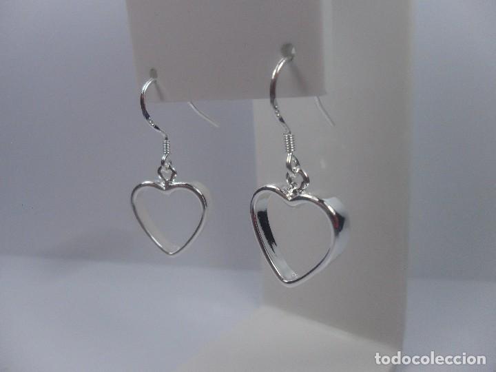 Joyeria: Pendientes largos en plata 925, forma de coraz&oacute;n - Foto 3