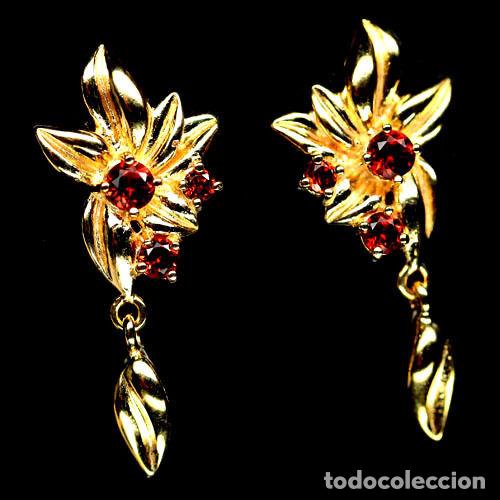 Joyeria: PENDIENTES DE PLATA CHAPADOS EN ORO CON GRANATES - Foto 2