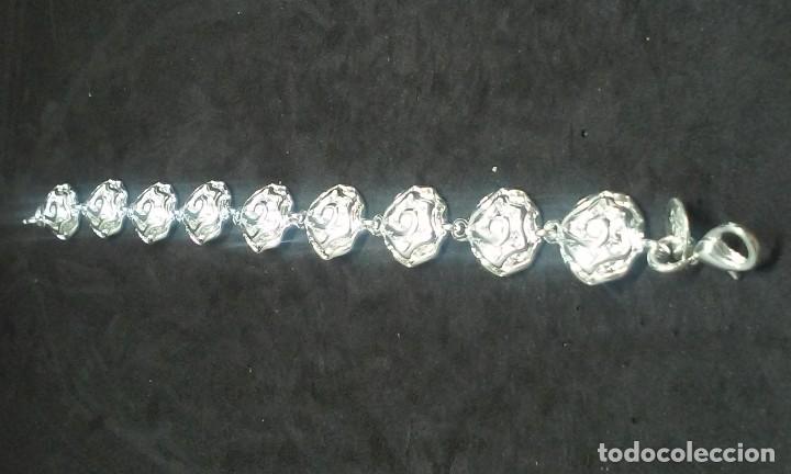Joyeria: CONJUNTO PULSERA ANILLO Y PENDIENTES FLOR EN PLATA - Foto 4