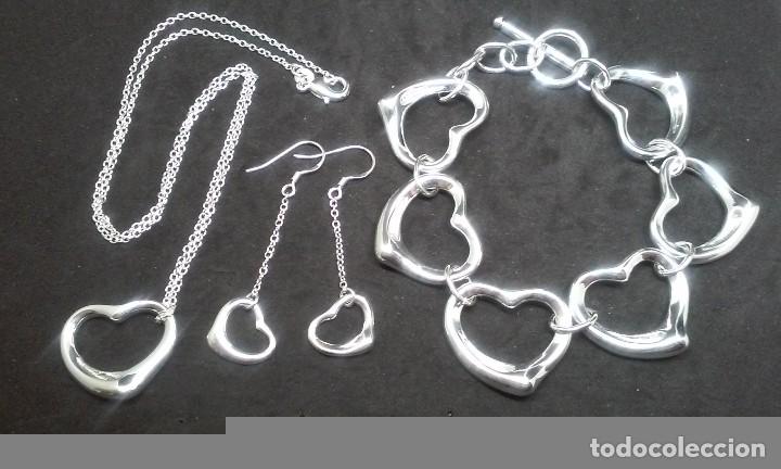 Joyeria: CONJUNTO COLGANTE PULSERA Y PENDIENTES CORAZON EN PLATA - Foto 1