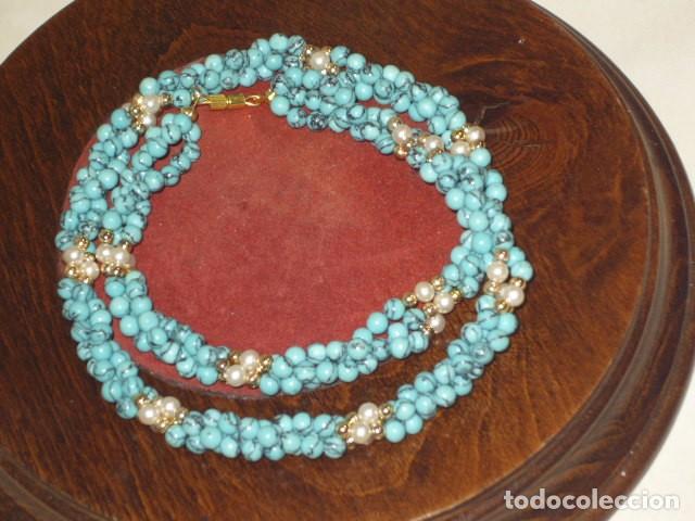Joyeria: COLLAR HILOS TURQUESA Y PERLAS.VINTAGE. - Foto 4