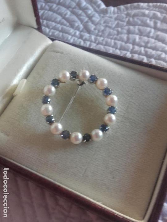 Joyeria: Broche perlas zafiros y oro blanco - Foto 1