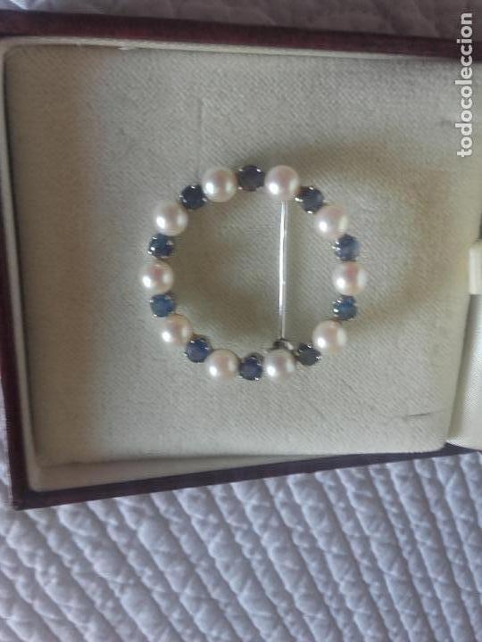 Joyeria: Broche perlas zafiros y oro blanco - Foto 2