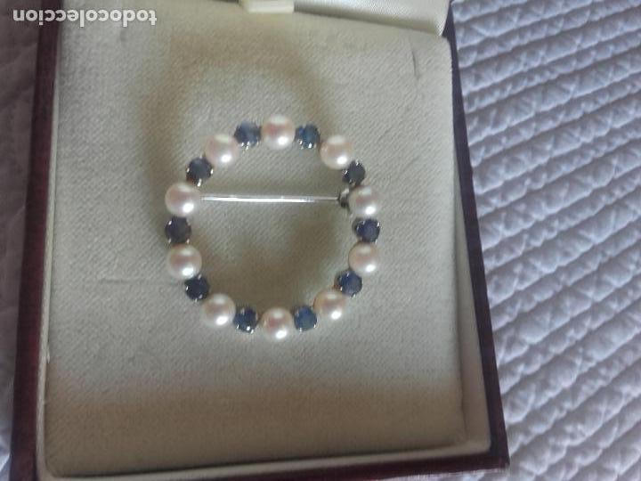 Joyeria: Broche perlas zafiros y oro blanco - Foto 3