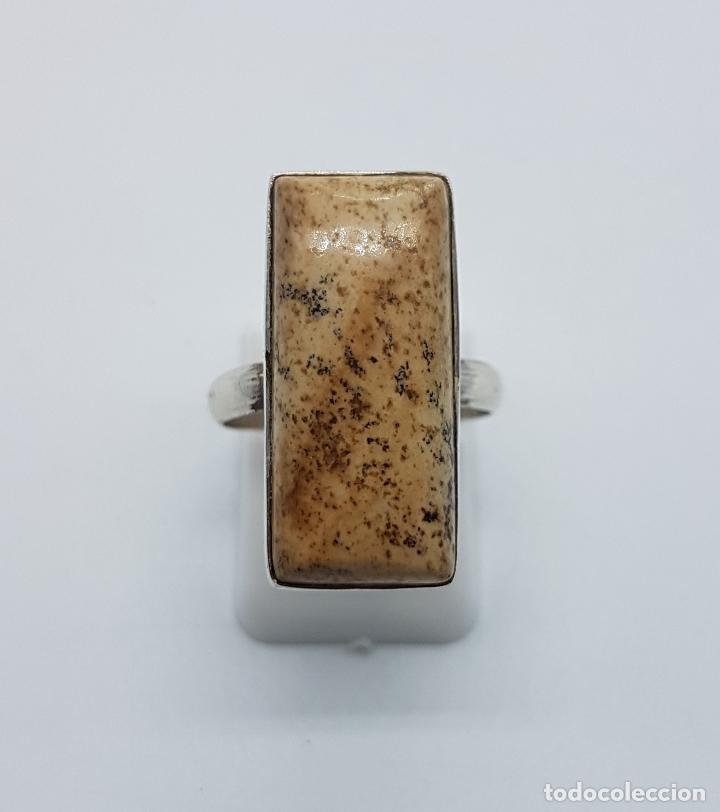Joyeria: Anillo antiguo en plata de ley con gran cabuj&oacute;n rectangular de piedra semipreciosa jaspe marr&oacute;n . - Foto 2