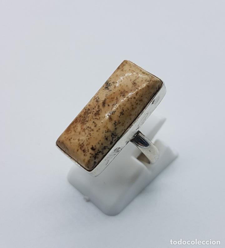Joyeria: Anillo antiguo en plata de ley con gran cabuj&oacute;n rectangular de piedra semipreciosa jaspe marr&oacute;n . - Foto 3
