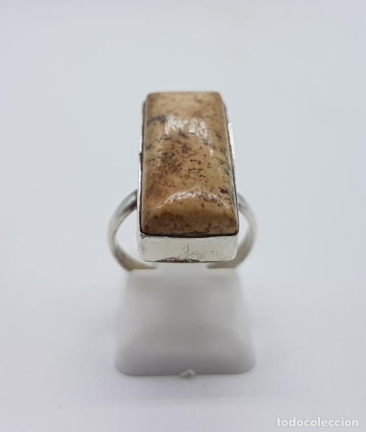 Joyeria: Anillo antiguo en plata de ley con gran cabuj&oacute;n rectangular de piedra semipreciosa jaspe marr&oacute;n . - Foto 4