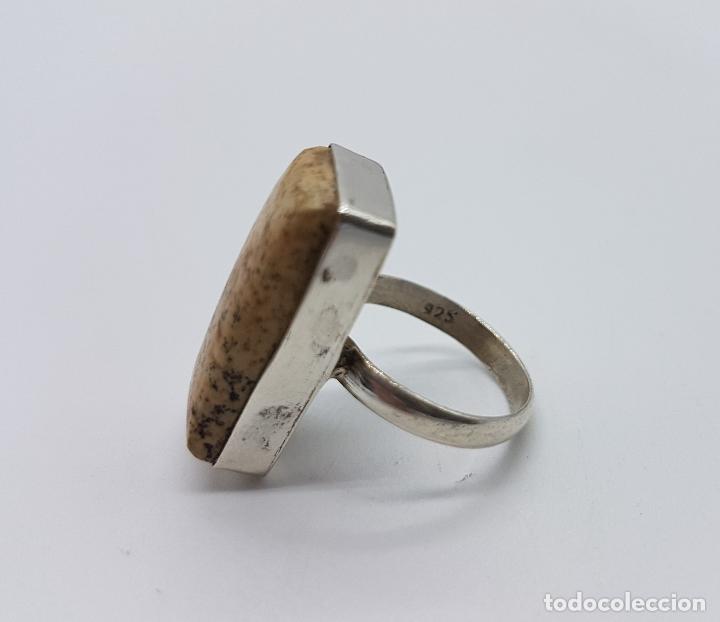 Joyeria: Anillo antiguo en plata de ley con gran cabuj&oacute;n rectangular de piedra semipreciosa jaspe marr&oacute;n . - Foto 5