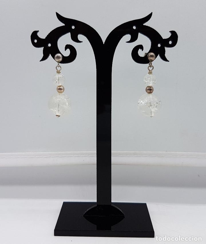 Joyeria: Pendientes vintage en plata de ley con cuentas de cuarzo . - Foto 1