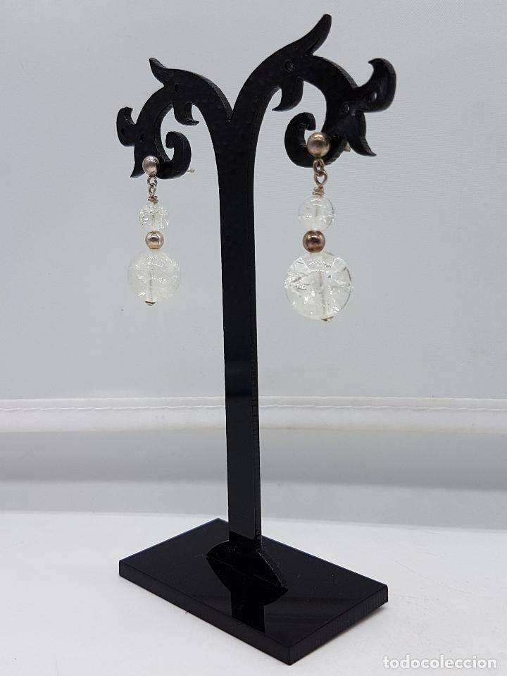 Joyeria: Pendientes vintage en plata de ley con cuentas de cuarzo . - Foto 2