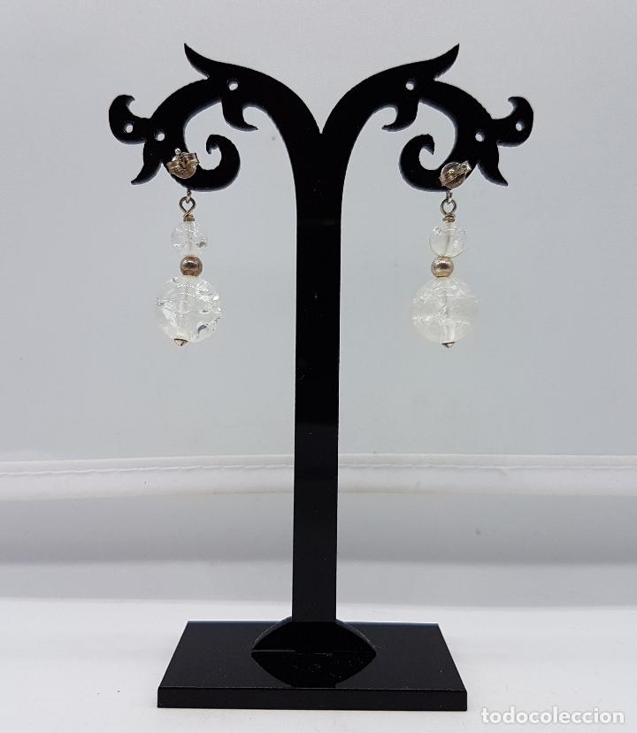 Joyeria: Pendientes vintage en plata de ley con cuentas de cuarzo . - Foto 3