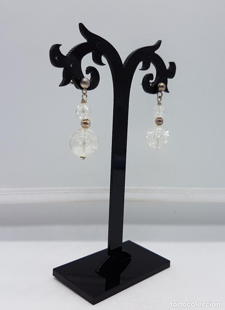 Joyeria: Pendientes vintage en plata de ley con cuentas de cuarzo . - Foto 4