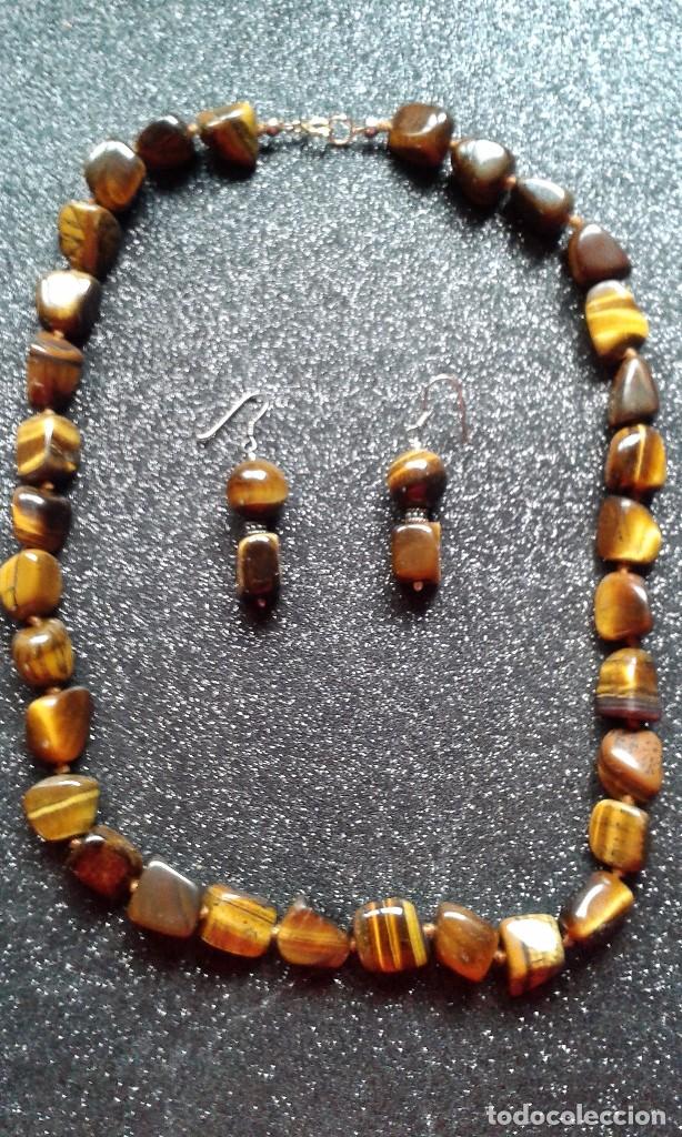 Joyeria: COLLAR GARGANTILLA Y PENDIENTES DE OJO DE TIGRE - Foto 1