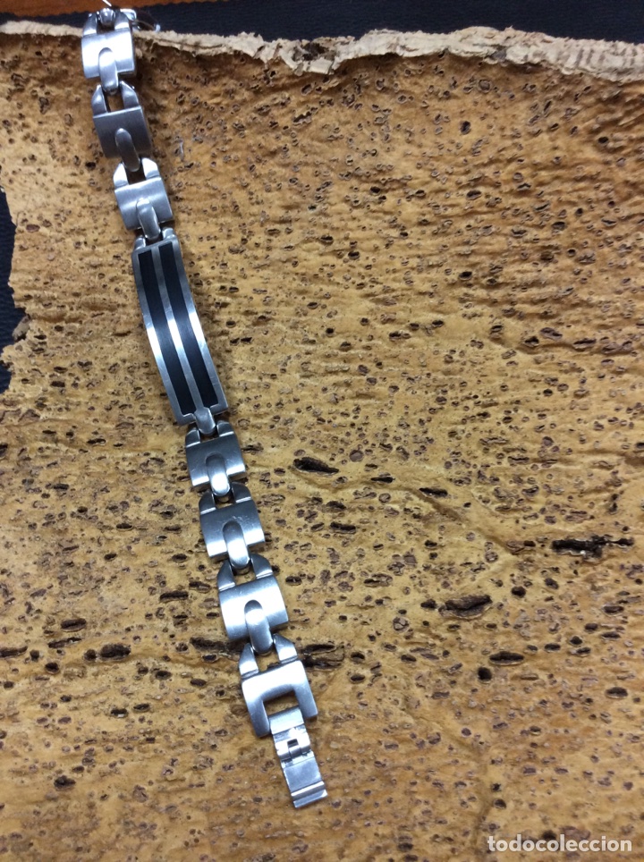 Joyeria: Pulsera acero con chapa central rectangular rasas negras - Foto 1