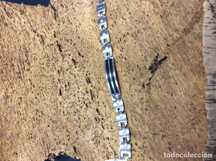 Joyeria: Pulsera acero con chapa central rectangular rasas negras - Foto 2
