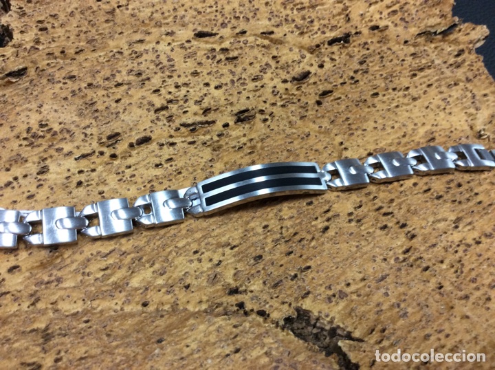 Joyeria: Pulsera acero con chapa central rectangular rasas negras - Foto 3