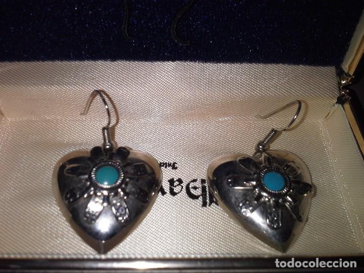 Joyeria: Pendientes ba&ntilde;ados en plata forma corazon y turquesa sin usar - Foto 1