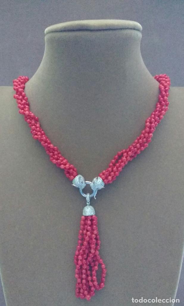 Joyeria: Collar de coral con cierre 2 panteras plata. - Foto 2