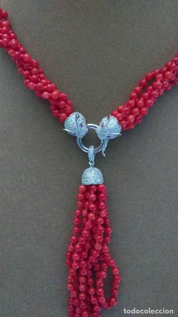 Joyeria: Collar de coral con cierre 2 panteras plata. - Foto 3