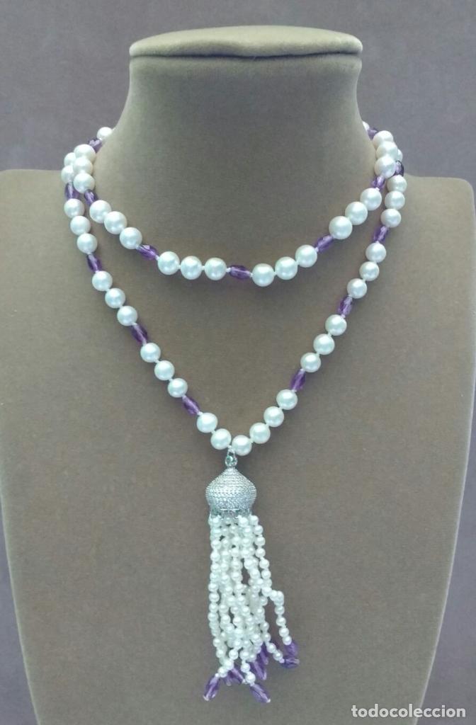 Joyeria: Collar largo de perla y amatista. - Foto 2