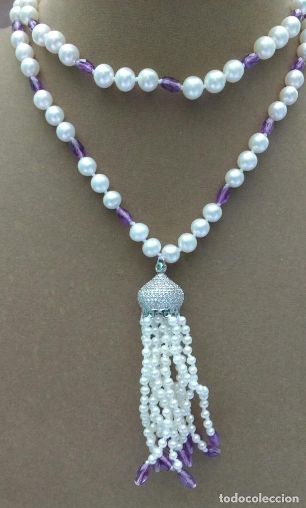 Joyeria: Collar largo de perla y amatista. - Foto 3