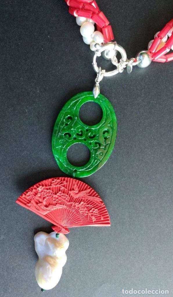 Joyeria: Collar perla, coral y jade. - Foto 2