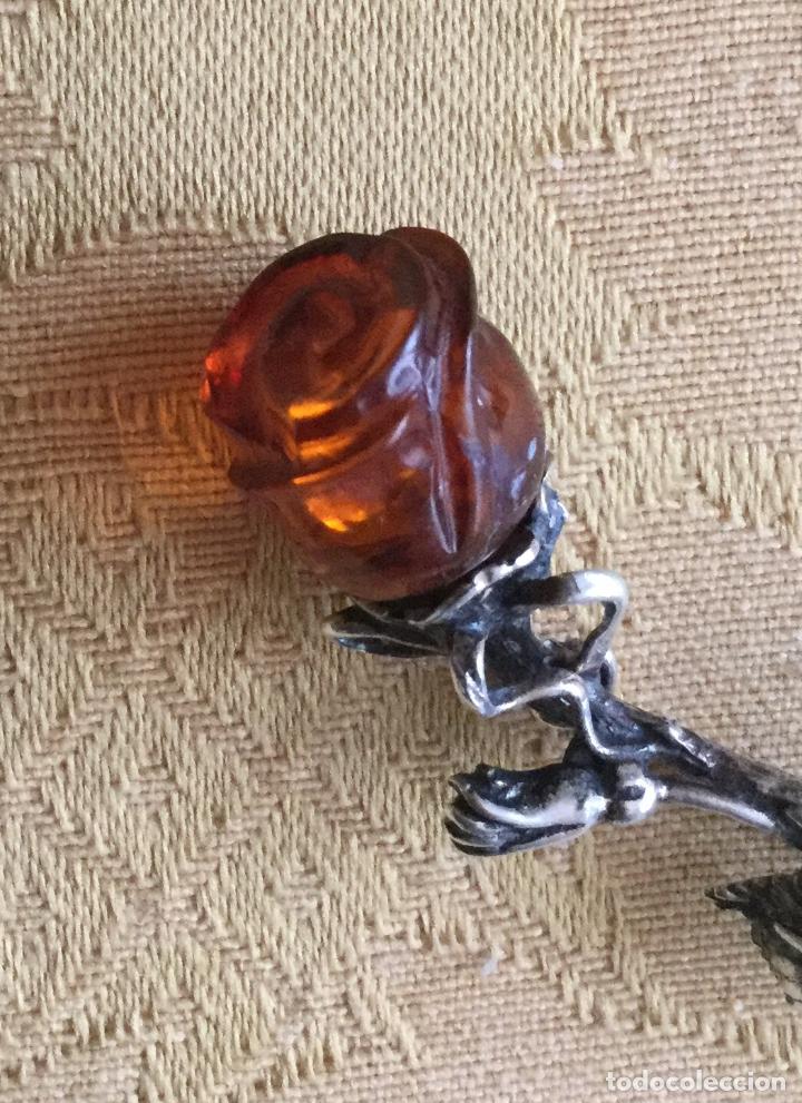 Joyeria: ANTIGUO BROCHE CON FORMA DE ROSA DE PLATA Y AMBAR - Foto 3