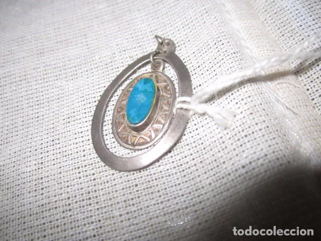 Joyeria: Antiguo colgante de plata y turquesa. 3 x 2 cms. - Foto 1