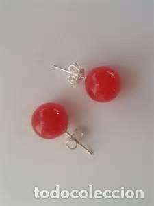 Joyeria: PENDIENTES VINTAGE DE PLATA Y JADE ROJO - PESAN 1,67 GRAMOS CADA UNO Y MIDEN 11 MILIMETROS - N&ordm;2