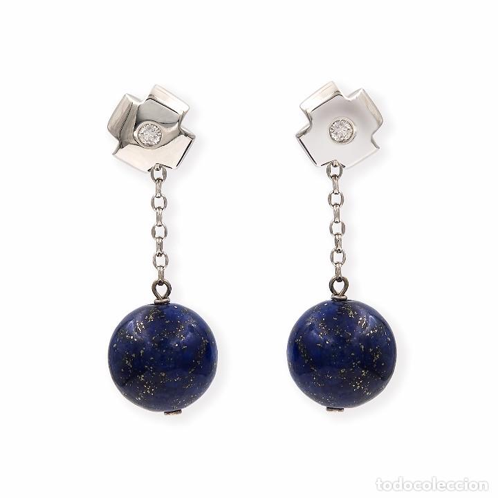 Joyeria: Pendientes 2 en 1 de largos, oro blanco con diamante y lapisl&aacute;zuli - Foto 2