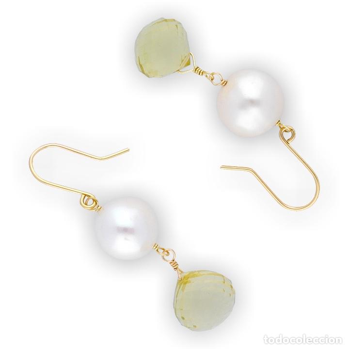 Joyeria: Pendientes Perlas y Cuarzos Citrinos en Oro de Ley 18k - Foto 4 - 312364788