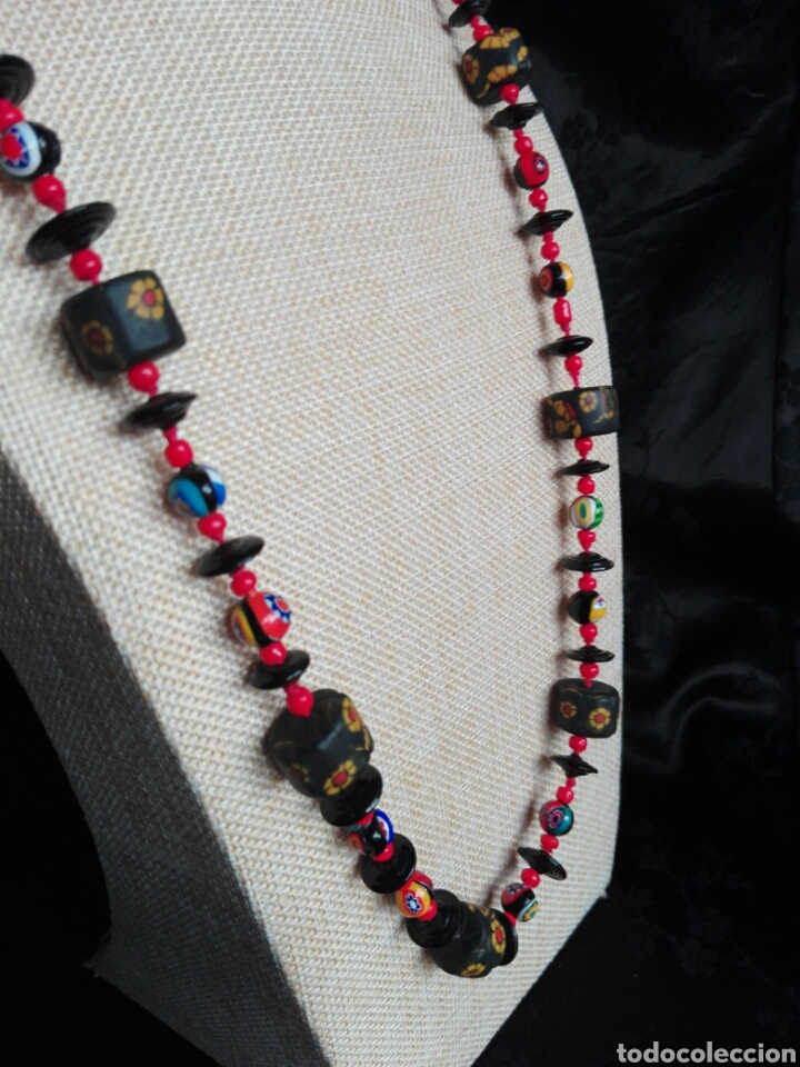 Joaillerie: MAGN&Iacute;FICO COLLAR VINTAGE EN ROJO Y NEGRO CUENTAS DE MILLEFIORI MURANO DE CRISTAL Italia