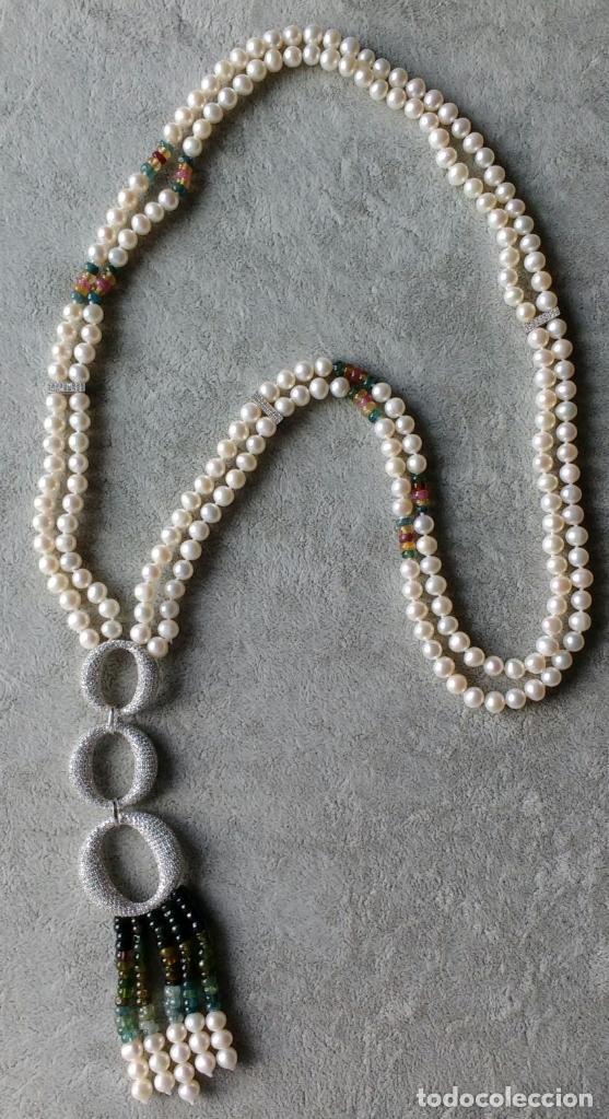 Joyeria: COLLAR LARGO DE PERLA Y TURMALINAS DE COLORES. - Foto 1