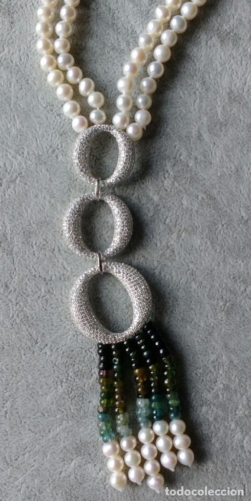 Joyeria: COLLAR LARGO DE PERLA Y TURMALINAS DE COLORES. - Foto 3