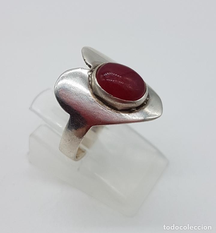 Joyeria: Anillo antiguo en plata de ley contrastada y cabuj&oacute;n de &aacute;gata roja . - Foto 3