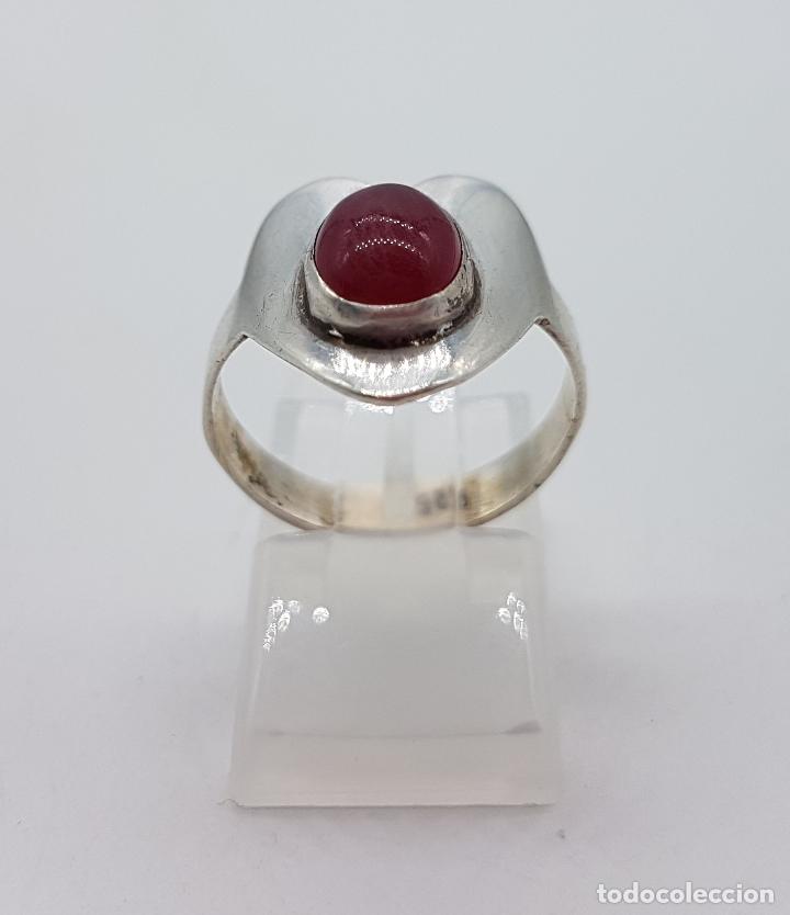 Joyeria: Anillo antiguo en plata de ley contrastada y cabuj&oacute;n de &aacute;gata roja . - Foto 4