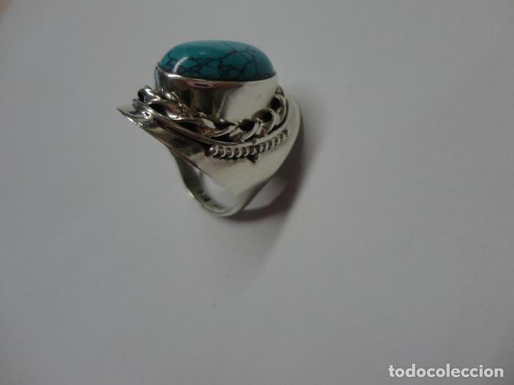 Joyeria: BONITO ANILLO LABRADO DE PLATA CON TURQUESA OVALADA - Foto 4