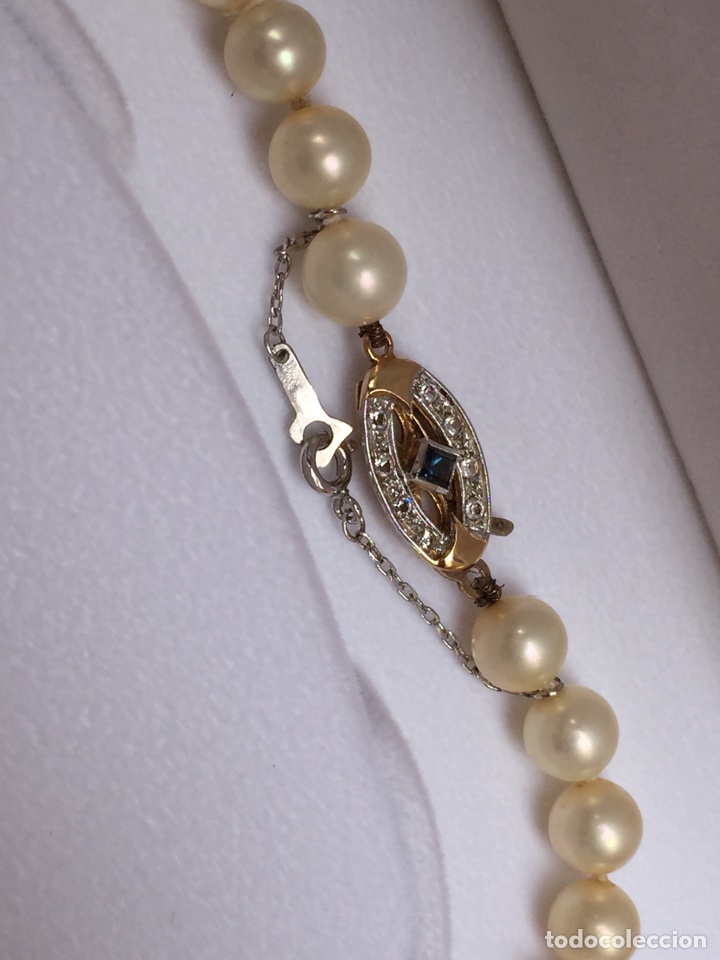 Joyeria: Collar de perlas con cierre de plata Chapada y un zafiro en el centro - Foto 2
