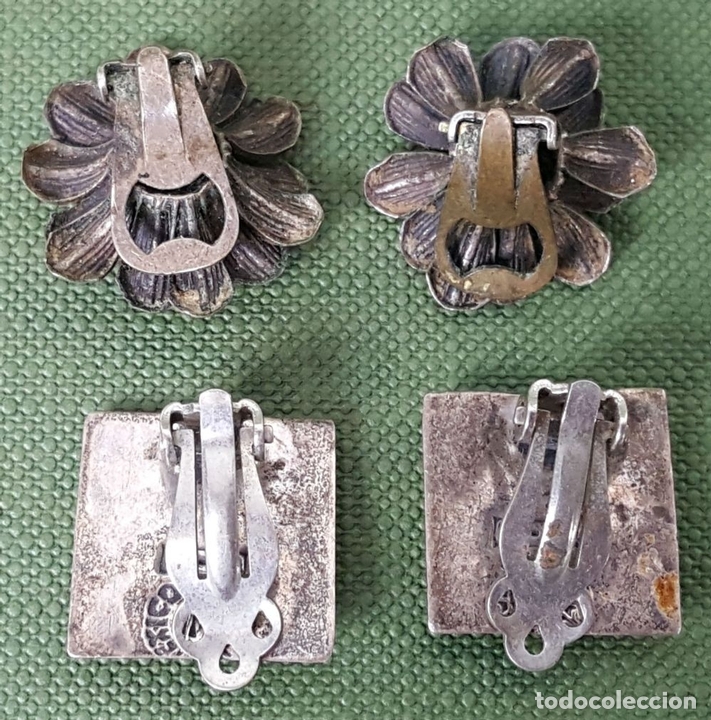Joyeria: SET DE PENDIENTES DE SE&Ntilde;ORA EN PLATA. CIRCA 1950. - Foto 4